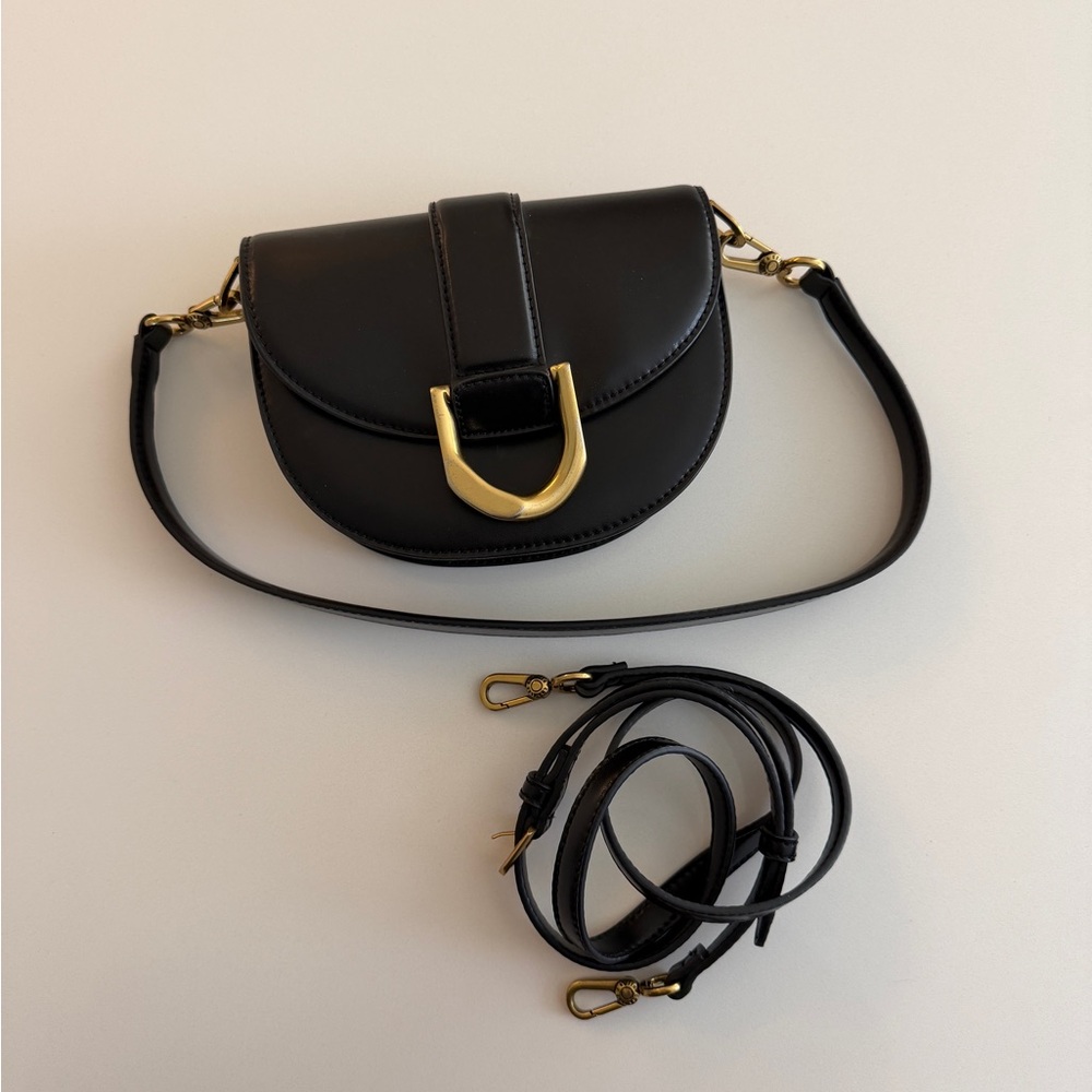 Charles & Keith Gabine Leather Saddle Bag - Black